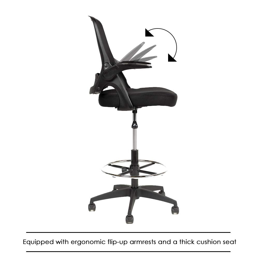 BestOffice Drafting Chair Tall Office Chair Standing Desk Chair Mesh Computer Chair Adjustable Height with Lumbar Support Flip Up Arms Swivel Rolling Executive Chair,Black
