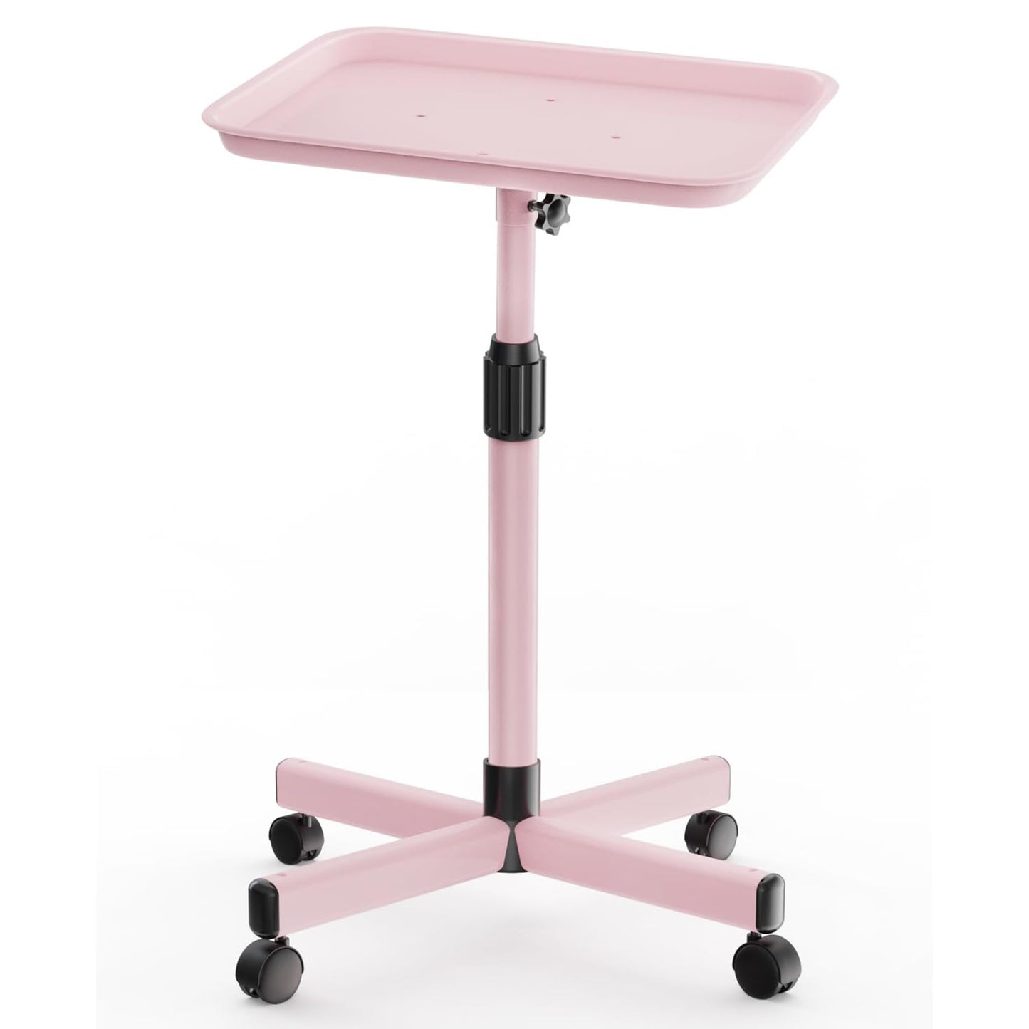 VERYTOP Back-Saving Salon Tray on Wheels, Adjustable Height (25-36inch) Rolling Cart for Hair Stylists, Tattoo Artists, Lash Techs—Spa Clinic Home Salon Trolley (36inch-Pink, 12.3×16inch)