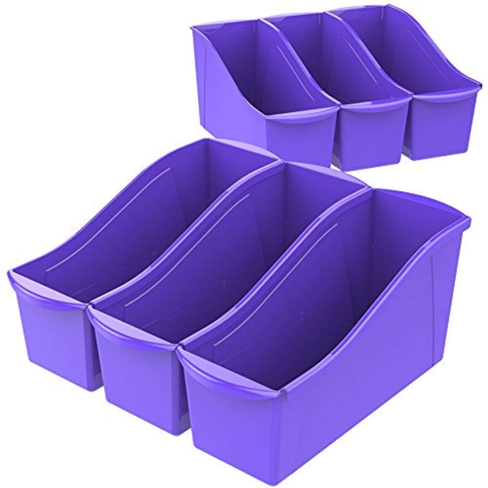 Storex Large Book Bin, 14.3 x 5.3 x 7", Mauve, Case of 6 (71192U06C)