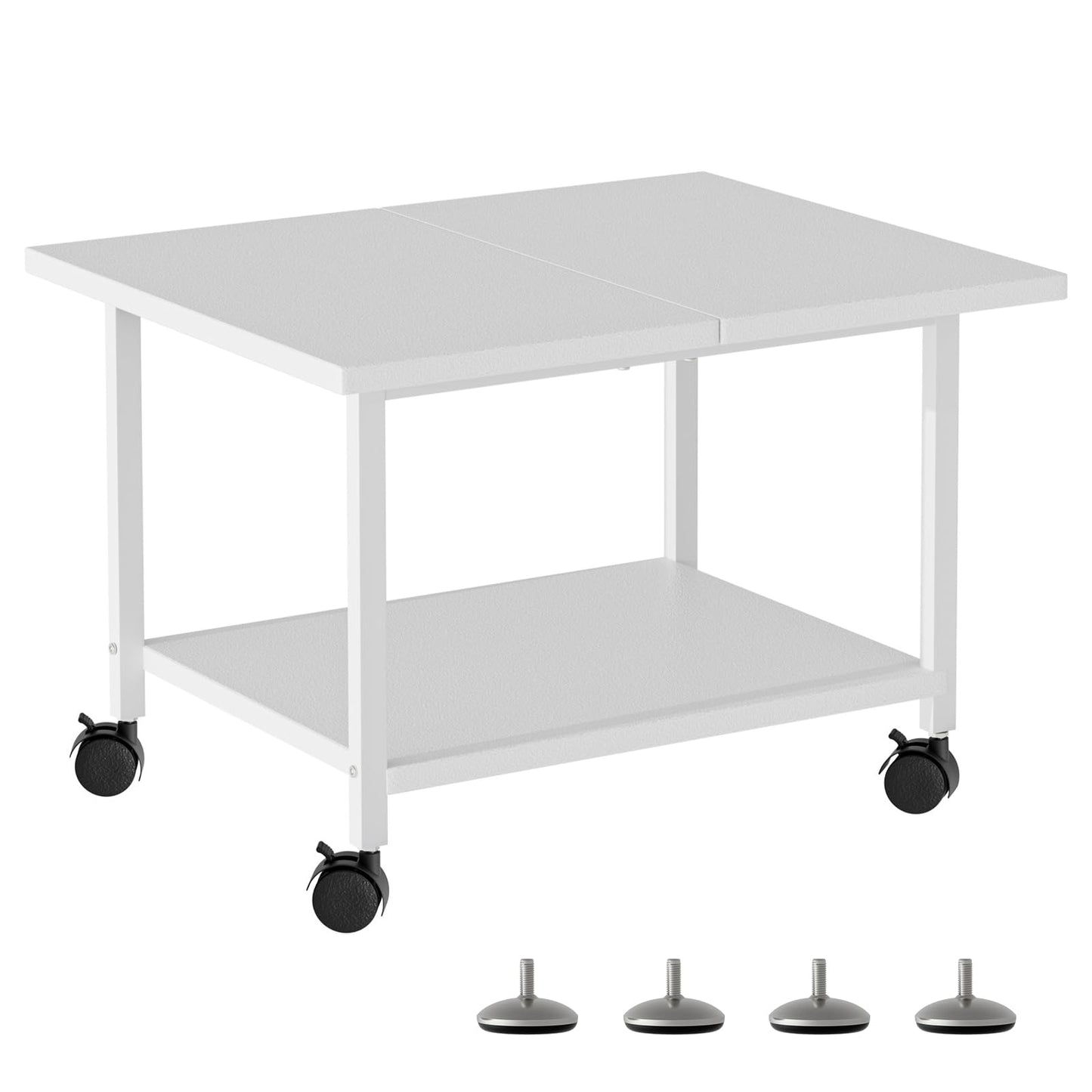 SwaaVee Printer Stand, 2-Tier Under Desk Printer Stand, Printer Cart with Wheels for Home, Office, Heavy-Duty Storage Shelf, White