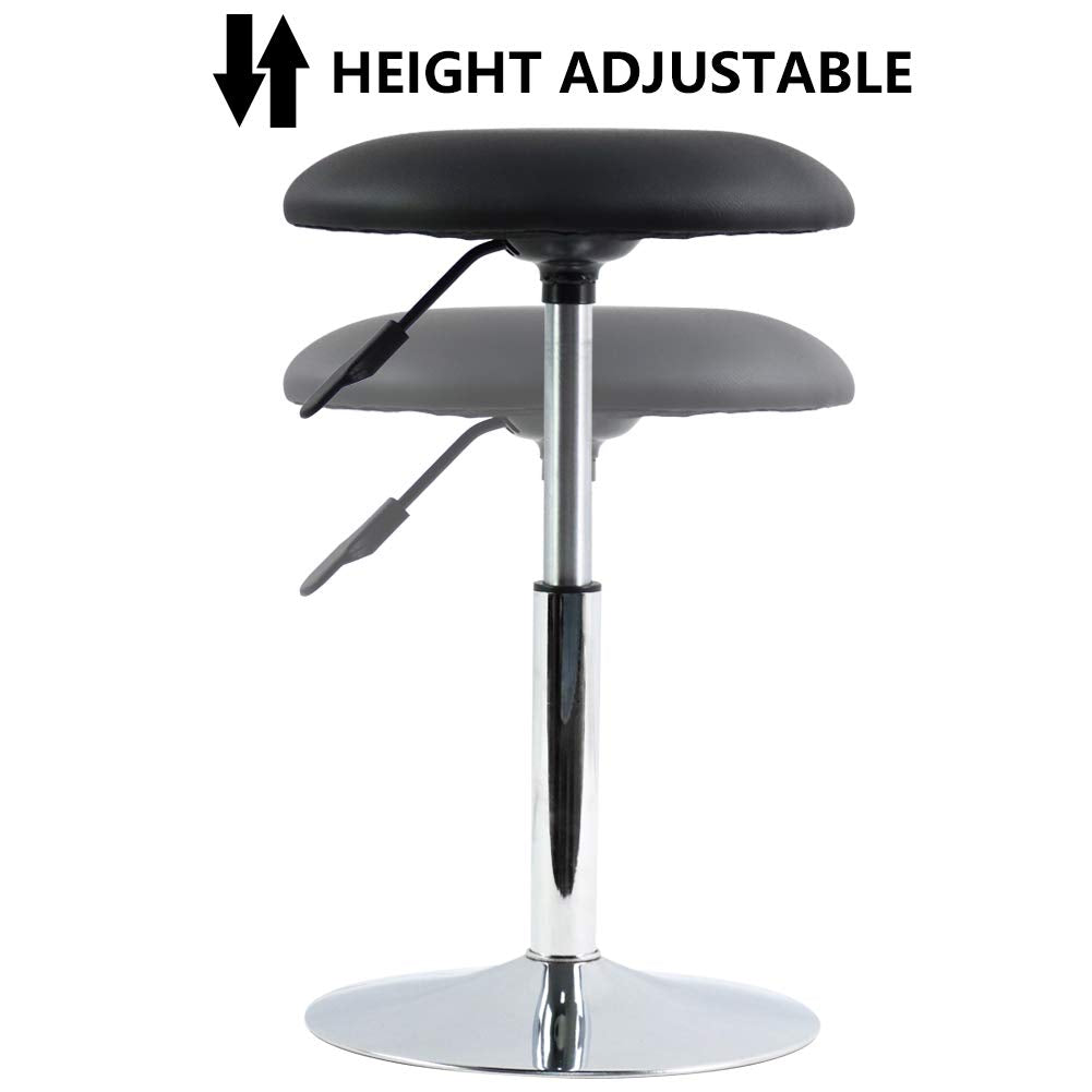 FURWOO Short Round Spa Stool Height Adjustable Swivel Bench for Bedroom Living Room Black PU Leather