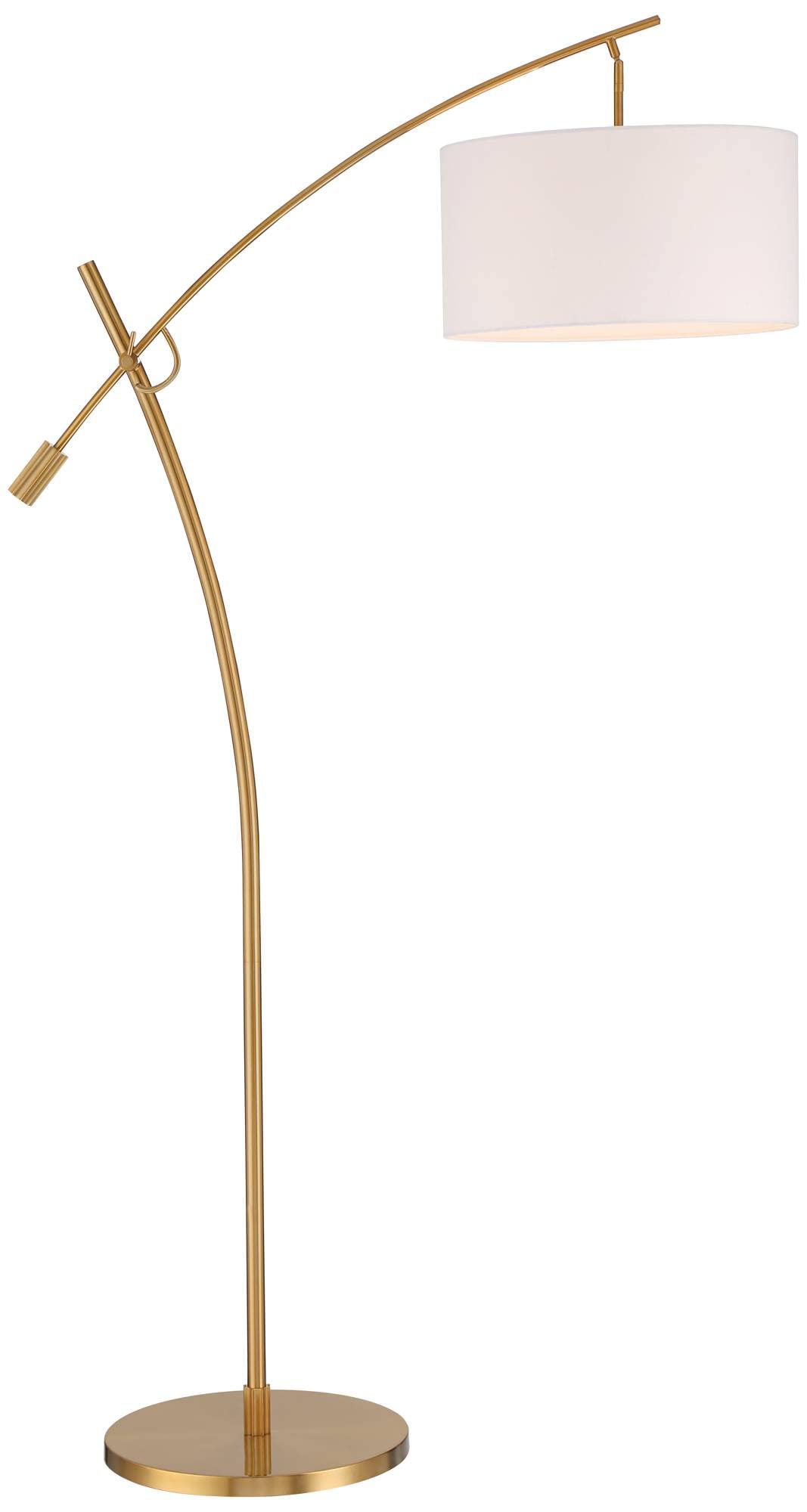 Possini Euro Design Raymond Modern Arc Floor Lamp 69" Tall Warm Gold Metal Adjustable Boom Arm White Linen Drum Shade Decor for Living Room Reading House Bedroom Home Office House