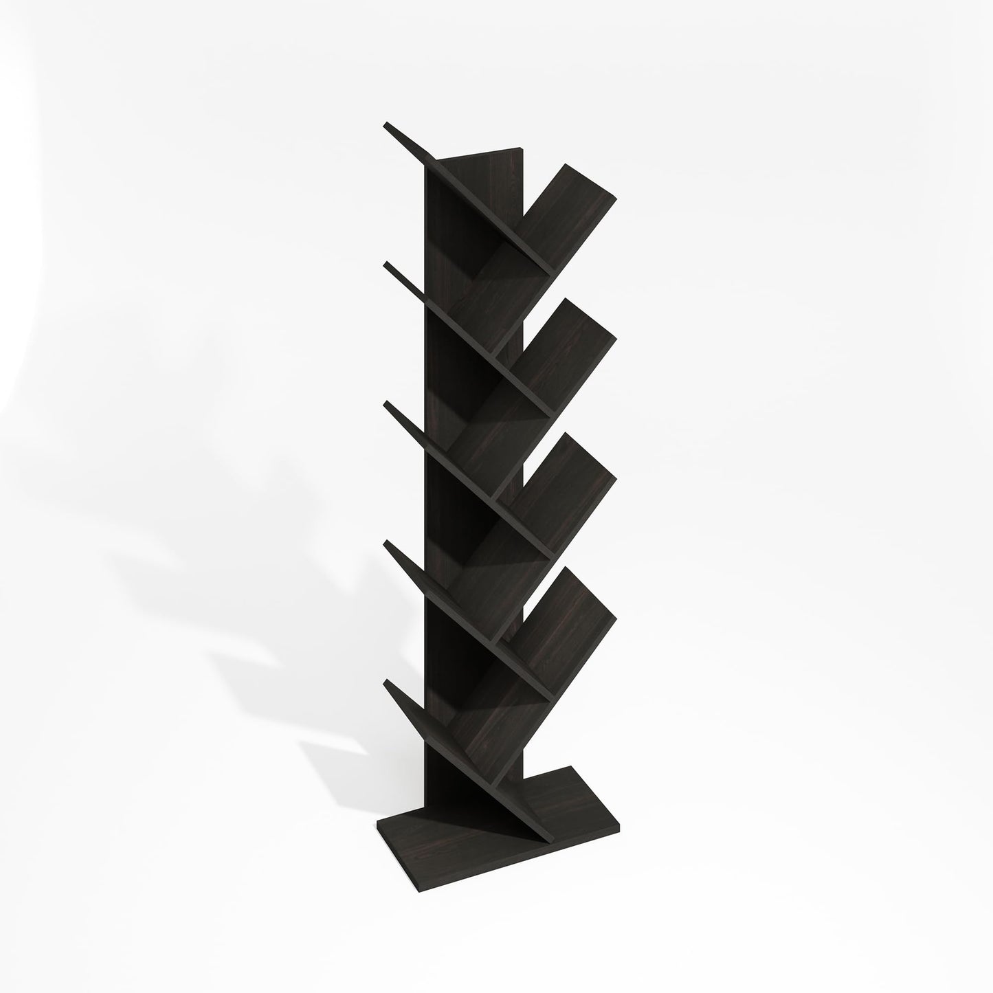 Furinno Tree Book Shelf, 9-Tier Bookshelf, Tree Bookcase for Room Decor, 8.4 x 15.7 x 50.9, for Living Room, Bedroom, Home Office, Black Espresso