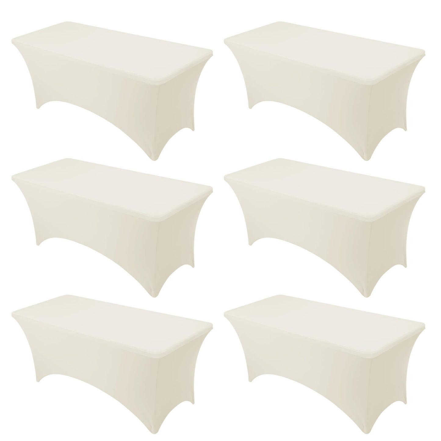 Dailyset 6-Pack Premium Cream Spandex Tablecloths for 6ft Rectangle Tables, Stain & Wrinkle-Resistant, Washable Stretch Polyester Fitted Table Cover for Weddings, Banquets, Trade Shows Events