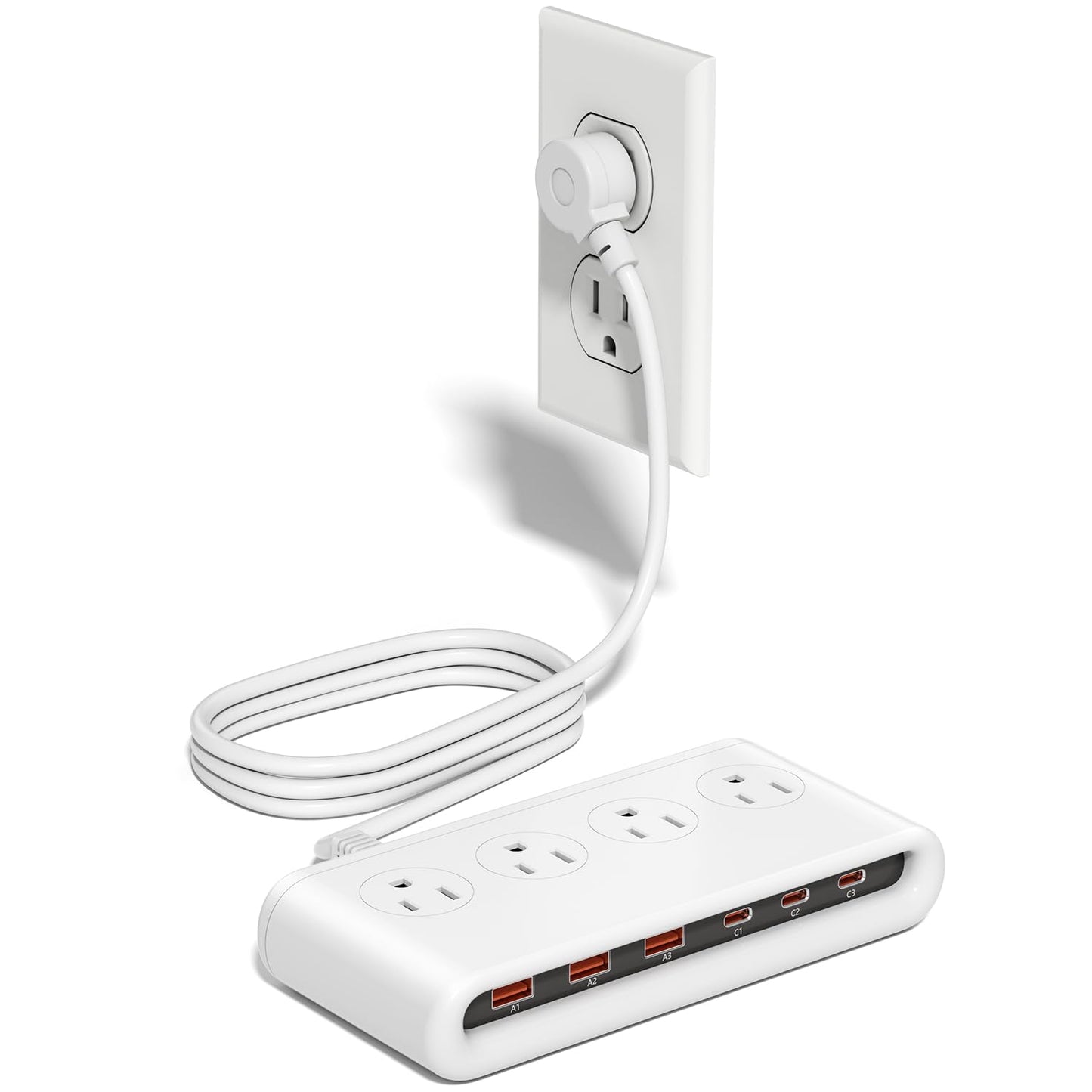 10-in-1 USB Charging Station with PD 20W Fast Charging, Surge Protector 6 USB Ports 4 AC Outlets 5ft Travel Power Strip with USB Ports Extension Cord for Home/Office/Travelling