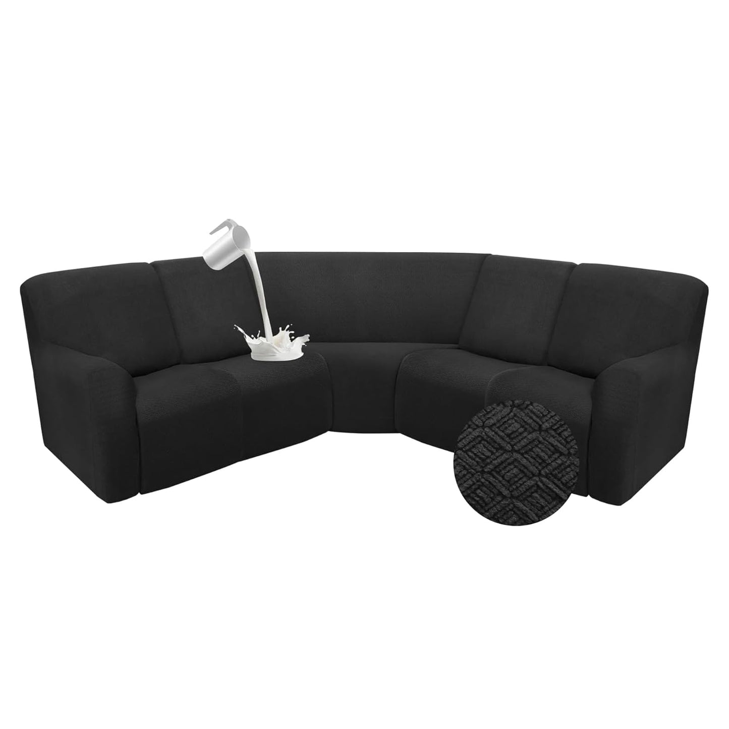 ROFASVCO Reclining Sectional Couch Covers L Shape Waterproof Washable Recliner Sofa Cover for L Shaped Sectional Super Stretch Corner Recliner Slipcovers (5 Seater Cover, Dark Black)