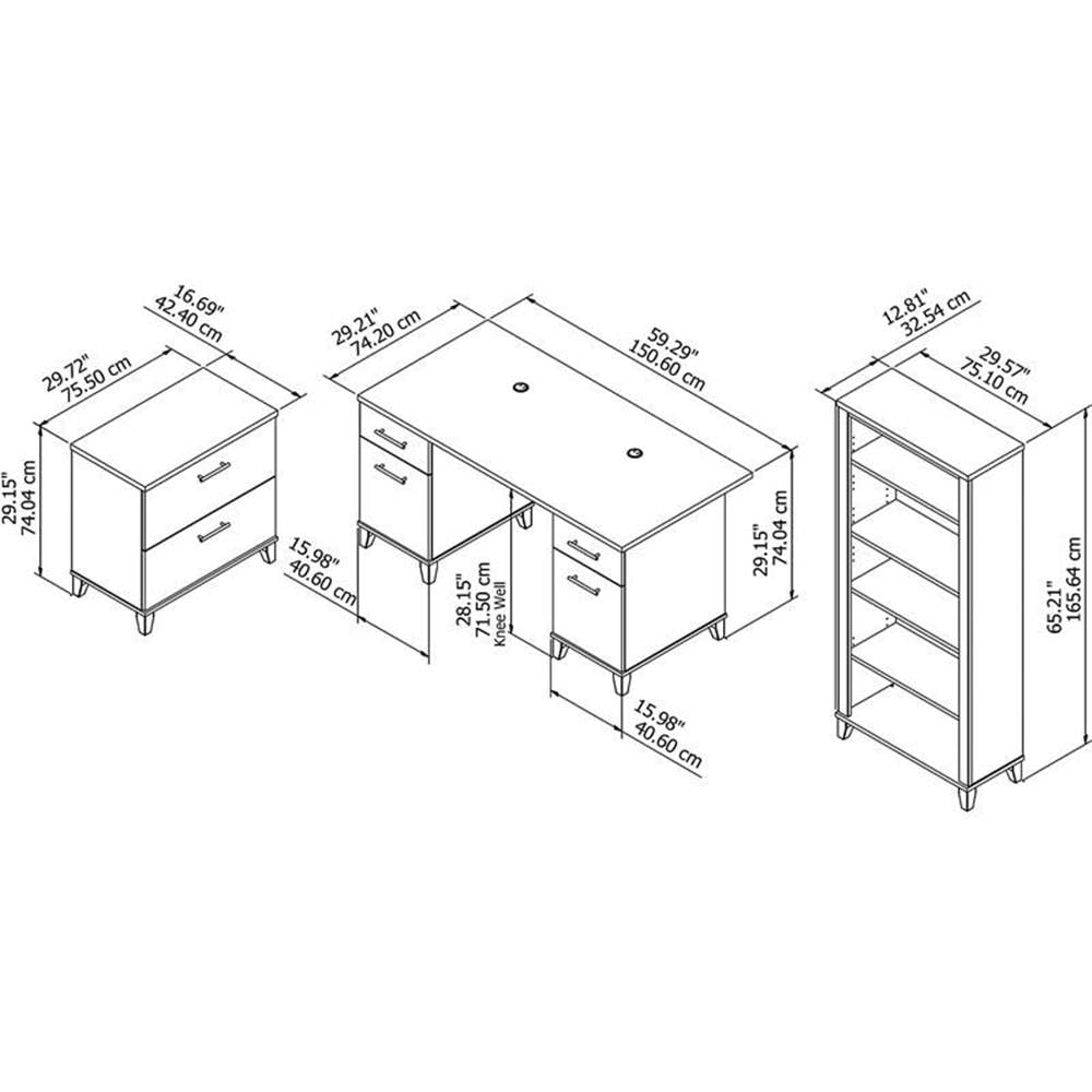 Bush Furniture Somerset 60W Office Desk with Lateral File Cabinet and 5 Shelf Bookcase in Storm Gray
