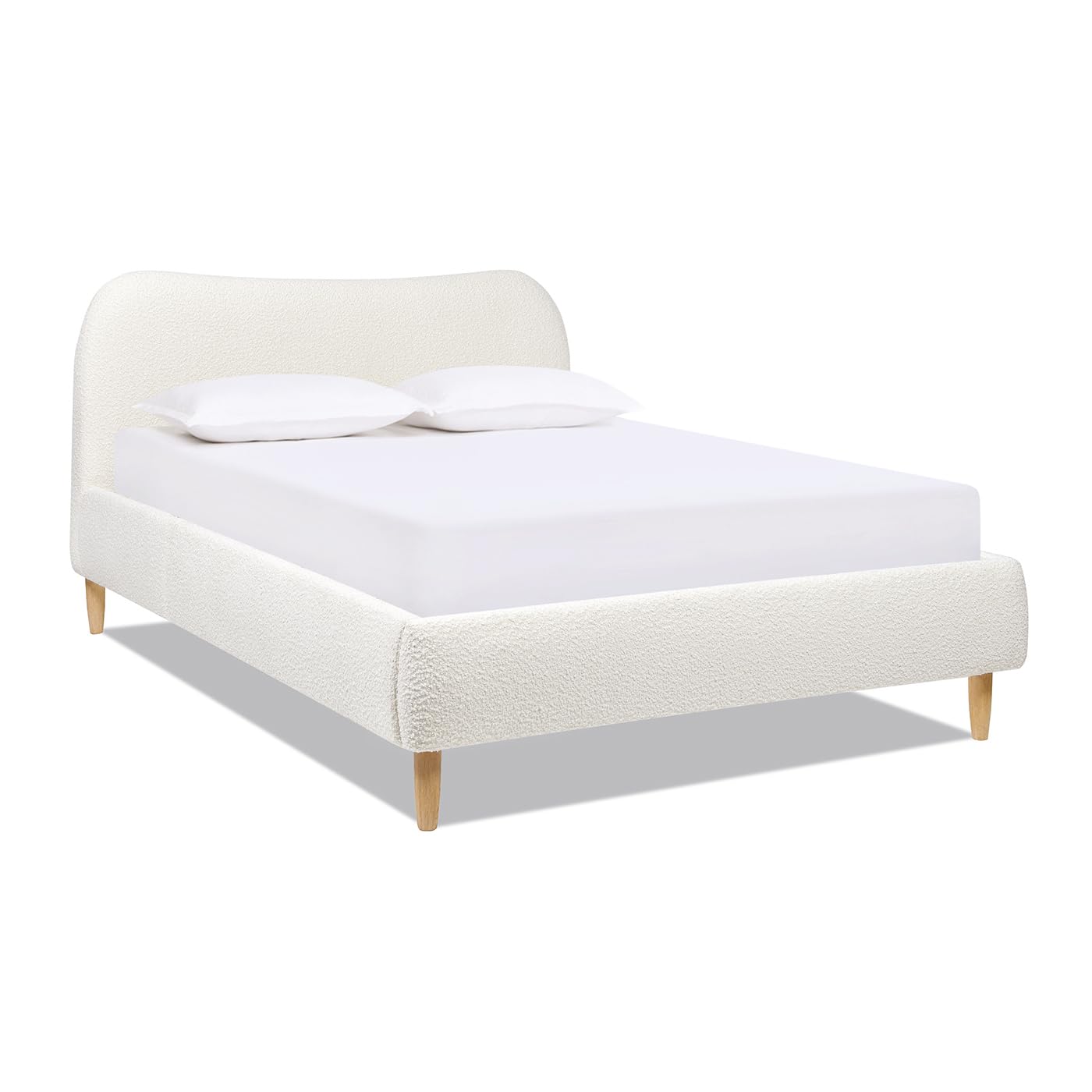 KOYVRY Boucle Bed Frame - Upholstered Bed Frame with Curved Headboard and Wooden Slats Support, Upholstered Platform Bed with Wooden Legs, Minimalist Bed Frame for Bedroom, No Box Spring Needed