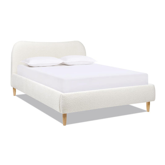 KOYVRY Boucle Bed Frame - Upholstered Bed Frame with Curved Headboard and Wooden Slats Support, Upholstered Platform Bed with Wooden Legs, Minimalist Bed Frame for Bedroom, No Box Spring Needed
