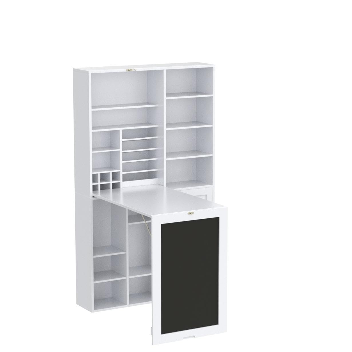 Utopia Alley Fold Down Wall Desk with Storage Shelves – Space Saving Murphy Desk Cabinet for Home Office, Craft Room, Apartment & Small Spaces, White