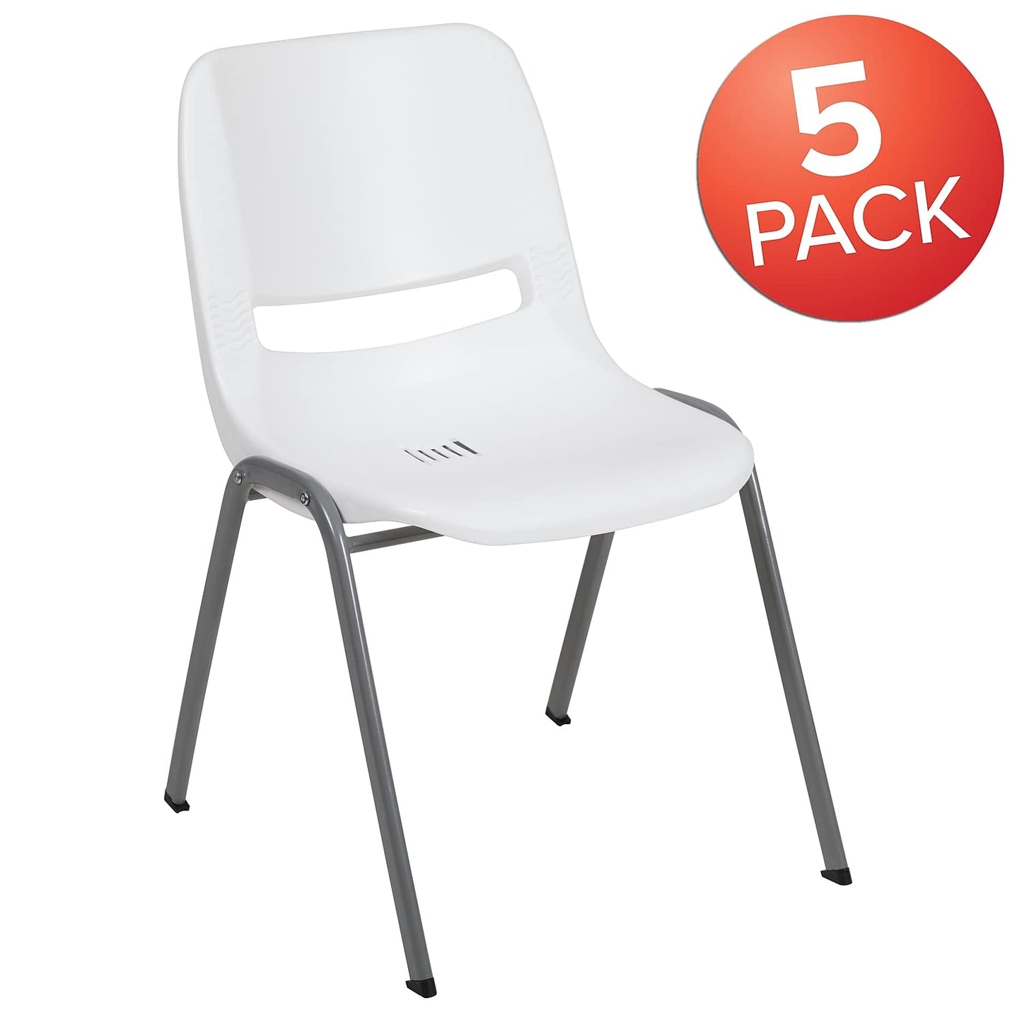 Flash Furniture HERCULES Series 5 Pack 880 lb. Capacity White Ergonomic Shell Stack Chair with Gray Frame