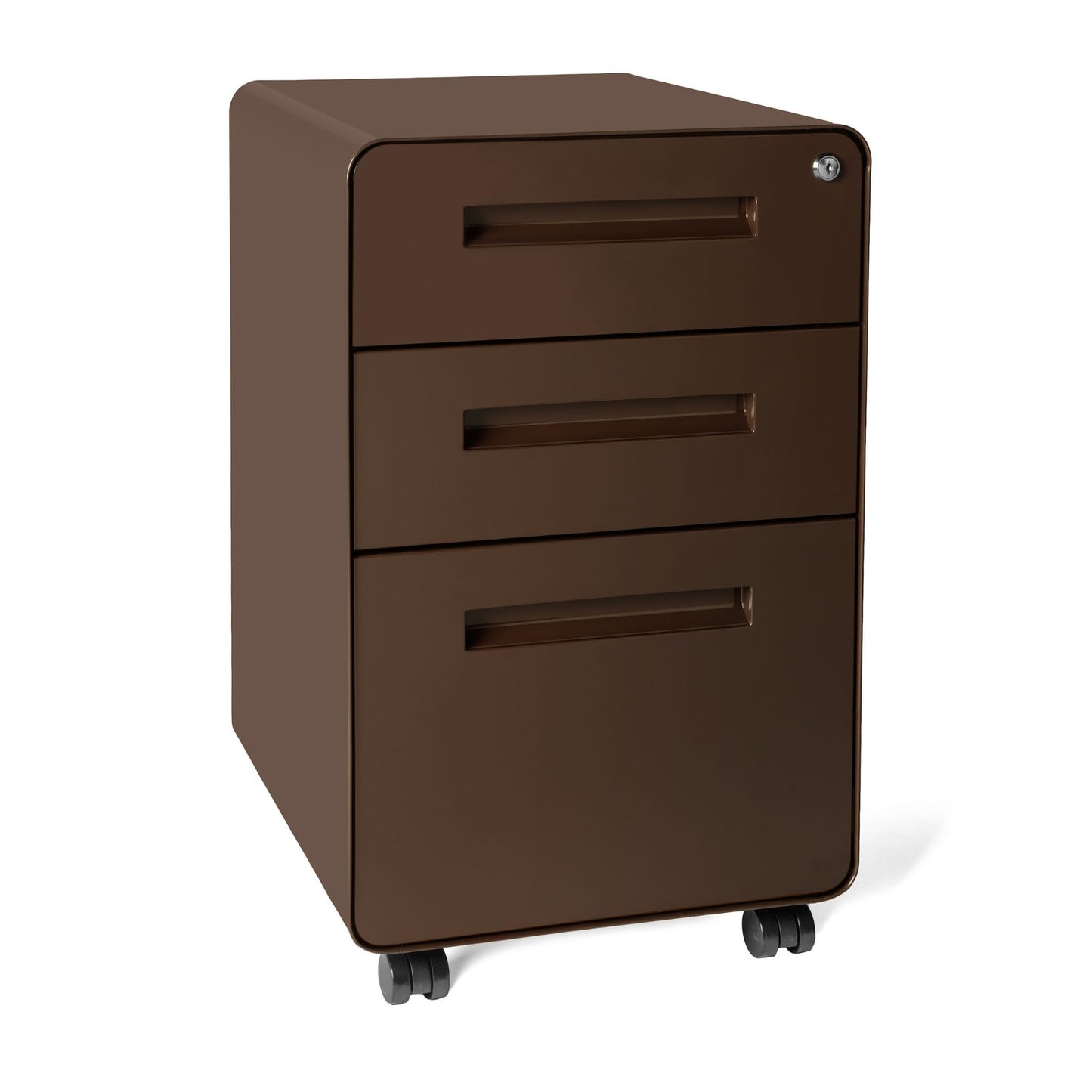 Laura Davidson Furniture Stockpile 3 Drawer File Cabinet with Lock - Under Office Desk Metal Filing Cabinet, Legal/Letter File Folders, Wheels and Stationary Feet, Pre-Assembled, Dark Brown