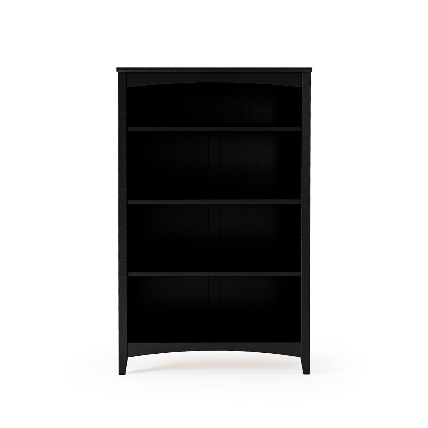 Camaflexi Shaker Style 4 Shelf Bookcase/Solid Wood / 48" High/Adjustable Shelving/Closed Back/Display Bookshelf for Living Room, Bedroom, Home and Office, Black