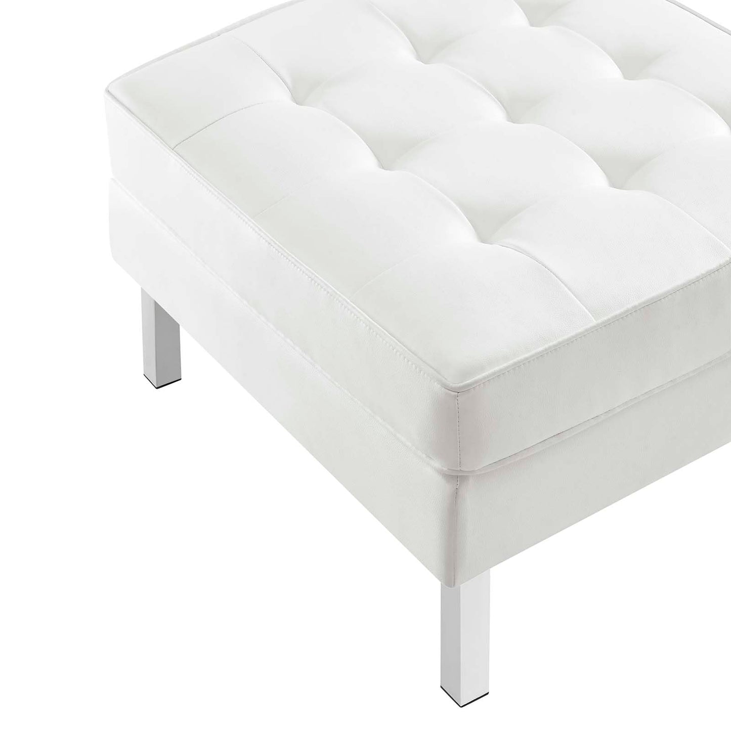 Modway Loft Tufted Button Faux Leather Upholstered Square Ottoman in Silver White