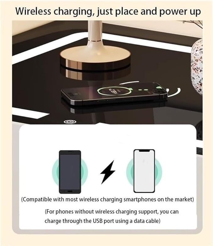 Smart Nightstand with Wireless Charging and Touch Sensing, Night Table Bedside