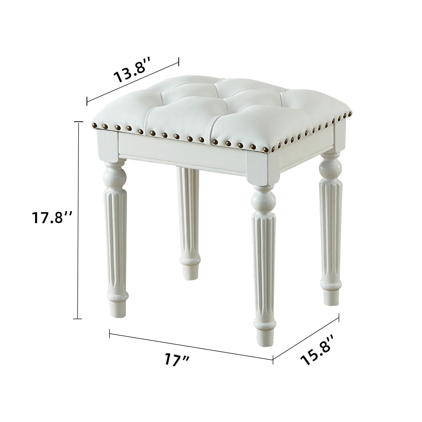 KIVSON Vanity Bench Stool with Microfiber Leather Cushion, Vanity Chair Ottoman Dressing Stool with Solid Wood Legs for Bedroom, Makeup Room, Dressing Room, Easy Assembly (White)