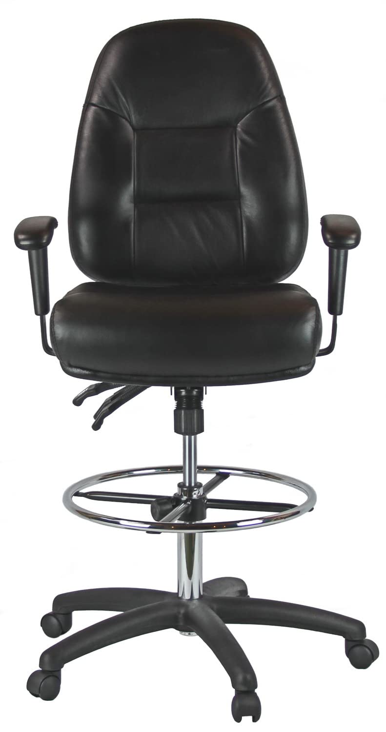 Harwick Premium Leather Drafting Chair with Arms - Black Leather