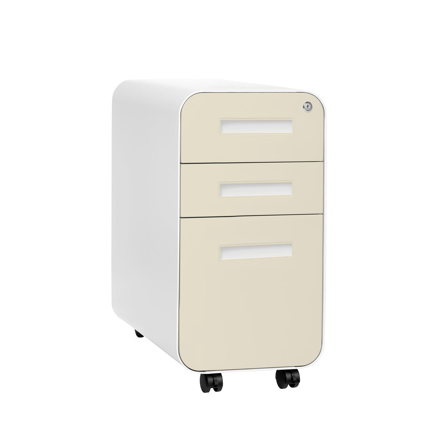 Laura Davidson Furniture Stockpile Slim 3-Drawer Mobile File Cabinet with Lock - Under Desk Metal Filing Cabinet, Legal/Letter File Folders, Wheels & Stationary Feet, Assembled, Ivory Faceplate