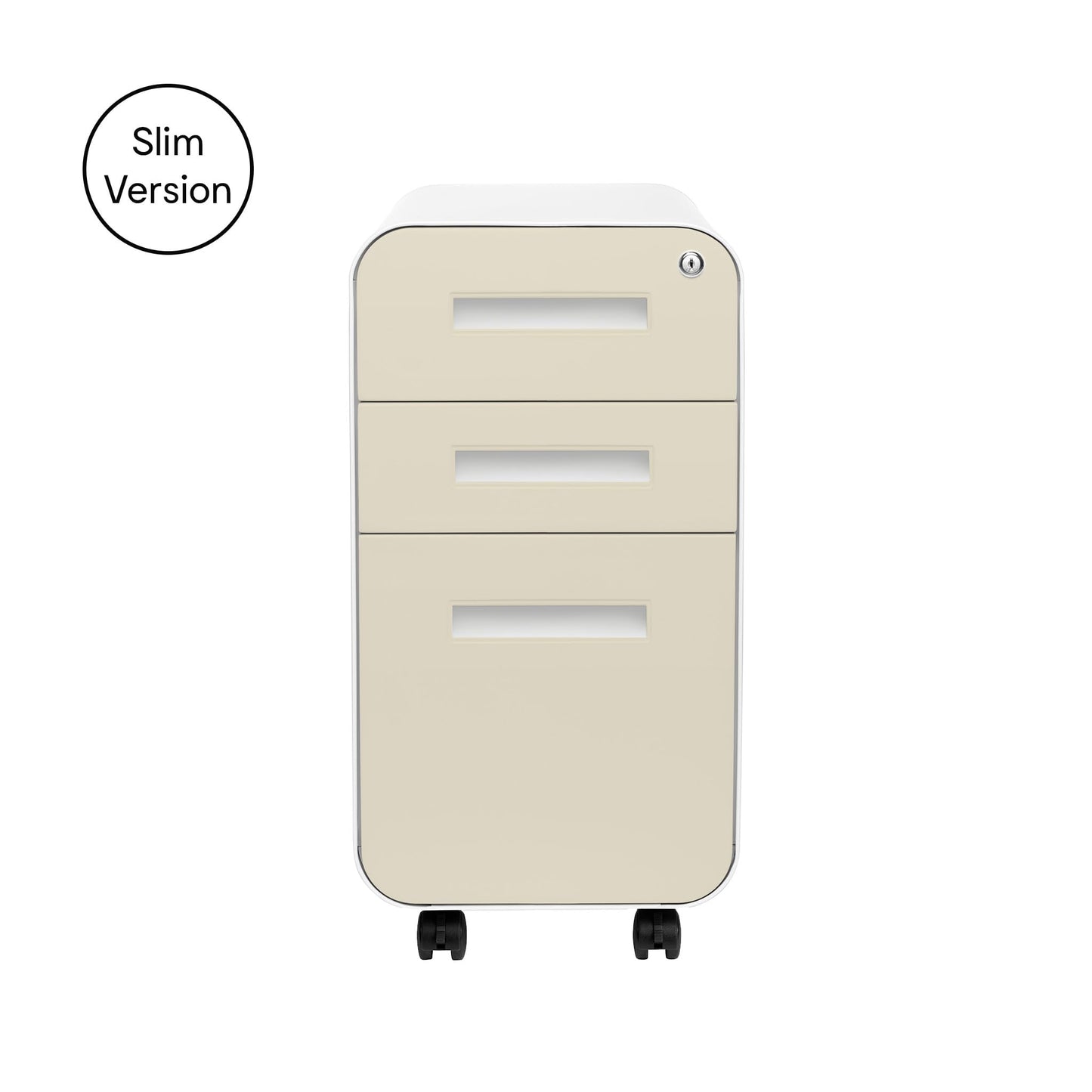 Laura Davidson Furniture Stockpile Slim 3-Drawer Mobile File Cabinet with Lock - Under Desk Metal Filing Cabinet, Legal/Letter File Folders, Wheels & Stationary Feet, Assembled, Ivory Faceplate