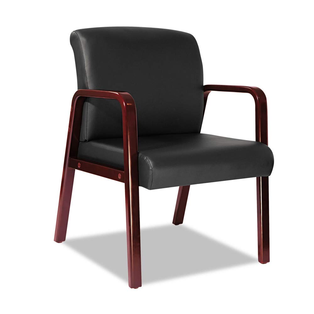 Alera ALE Reception Lounge Series Guest Chair, Cherry/Black Leather