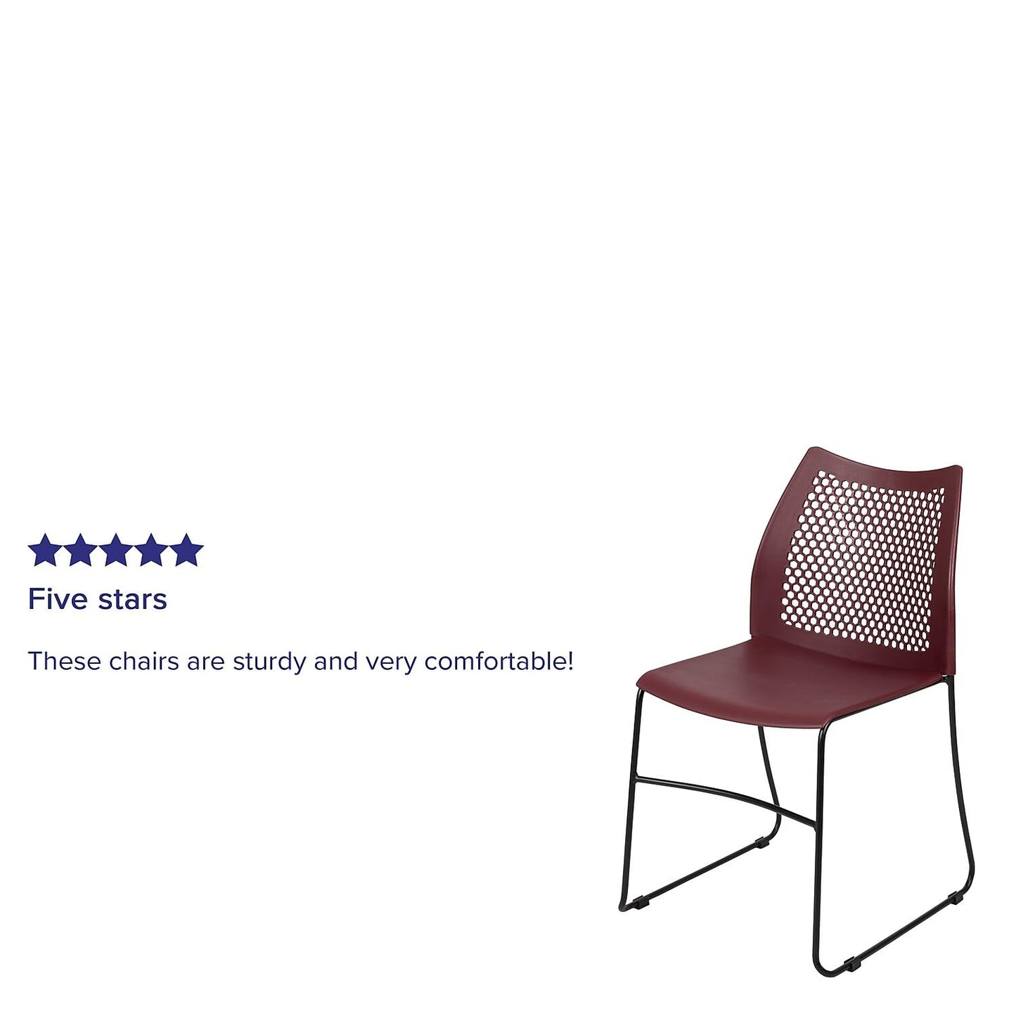 Flash Furniture HERCULES Series 5 Pack 661 lb. Capacity Burgundy Stack Chair with Air-Vent Back and Black Powder Coated Sled Base