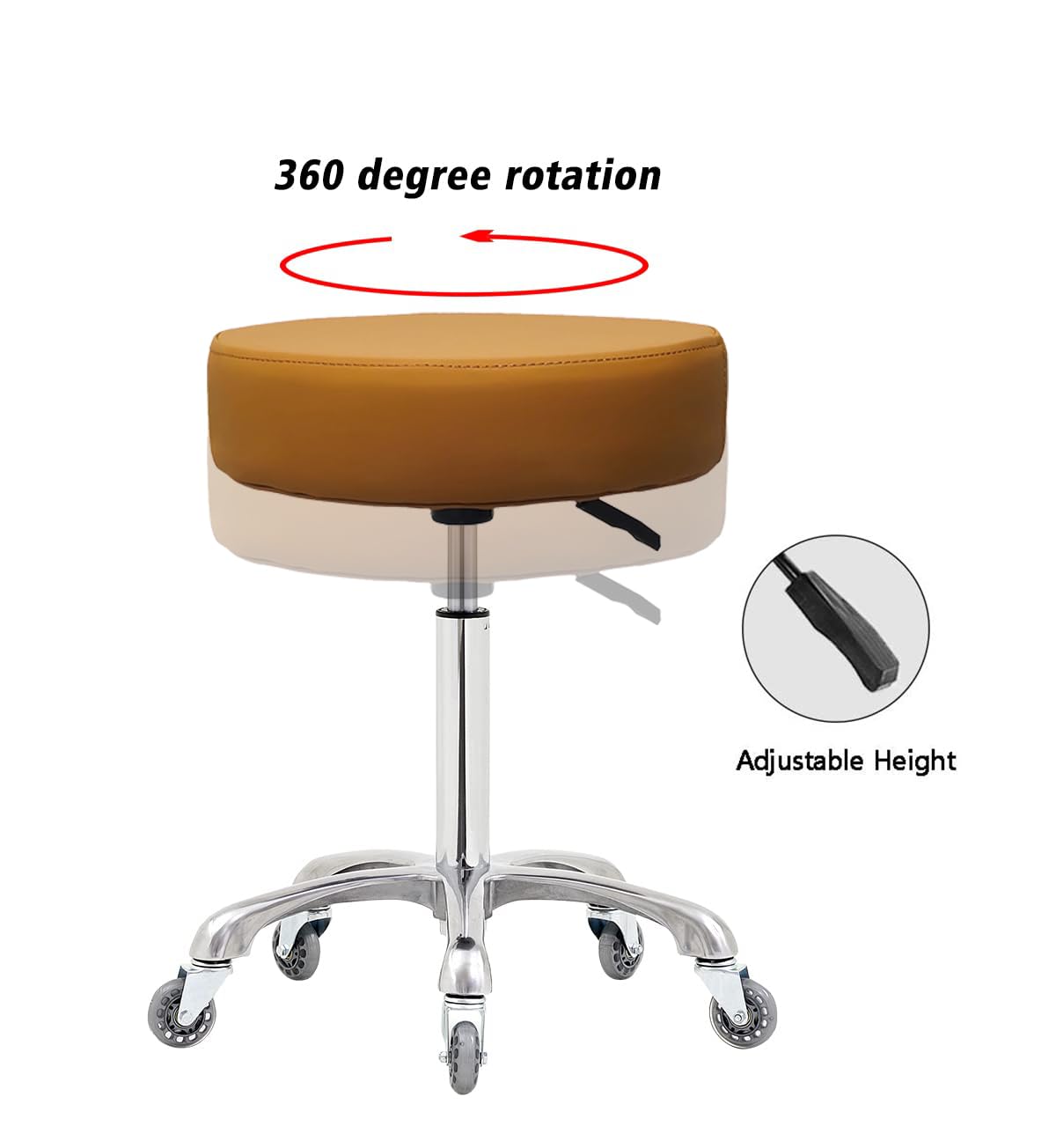 Ainilaily Rolling Stool with Wheels, Heavy Duty 400 lbs Stool for Shop Guitar Lab Tattoo Workbench Medical, Adjustable Swivel Chair (Camel)