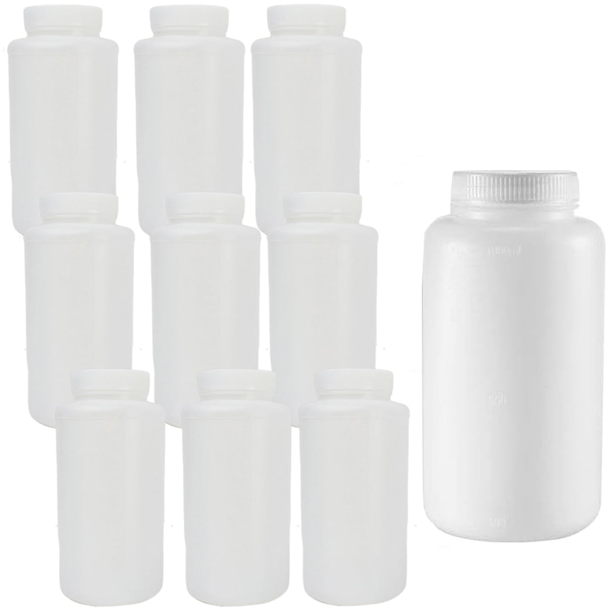10 Pcs Plastic Sample Bottle with Lids 34oz/1000ml Wide Mouth Lab Chemical Reagent Container