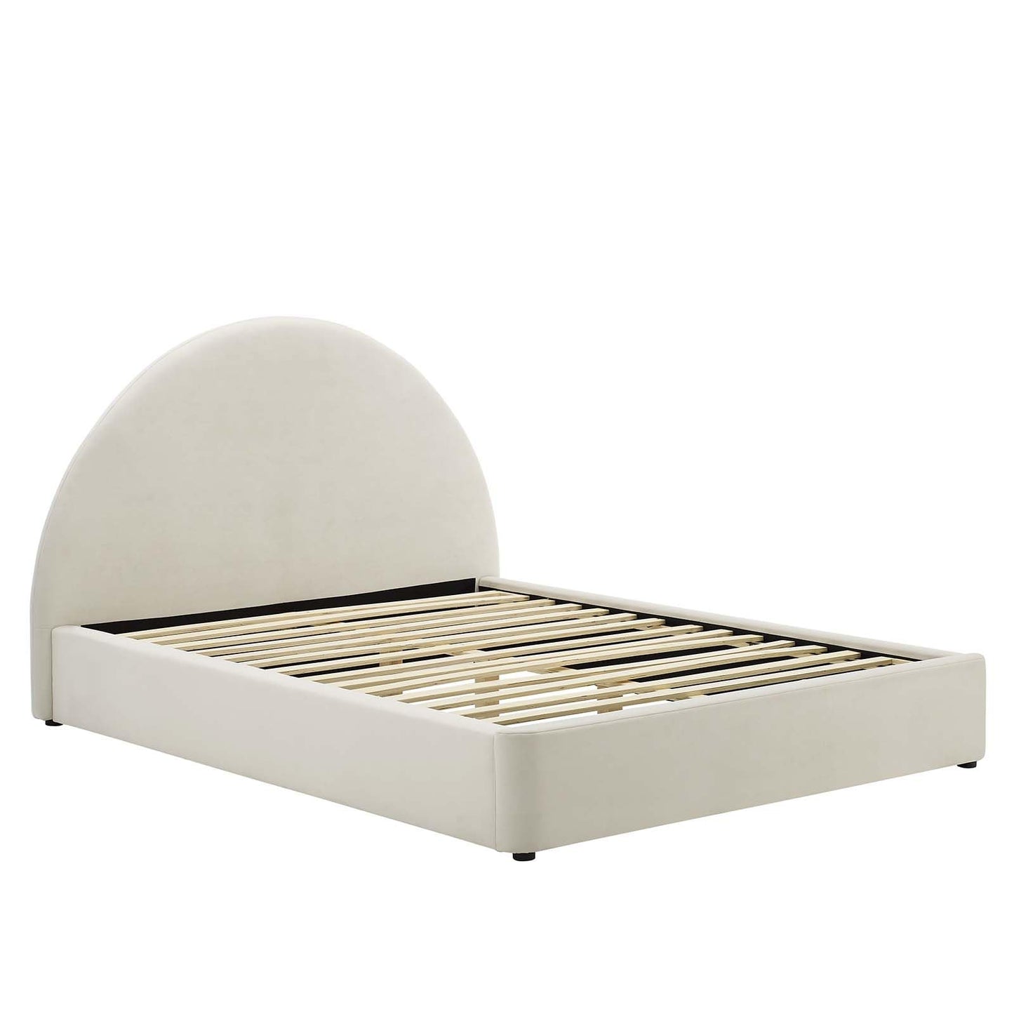 Modway Resort Full Size Platform Bed with Arch Shaped Round Headboard in Alabaster, Upholstered Velvet Bed Frameain-Resistant Performance Velvet, Soft Cloud Bed Frame, No Box Spring Needed