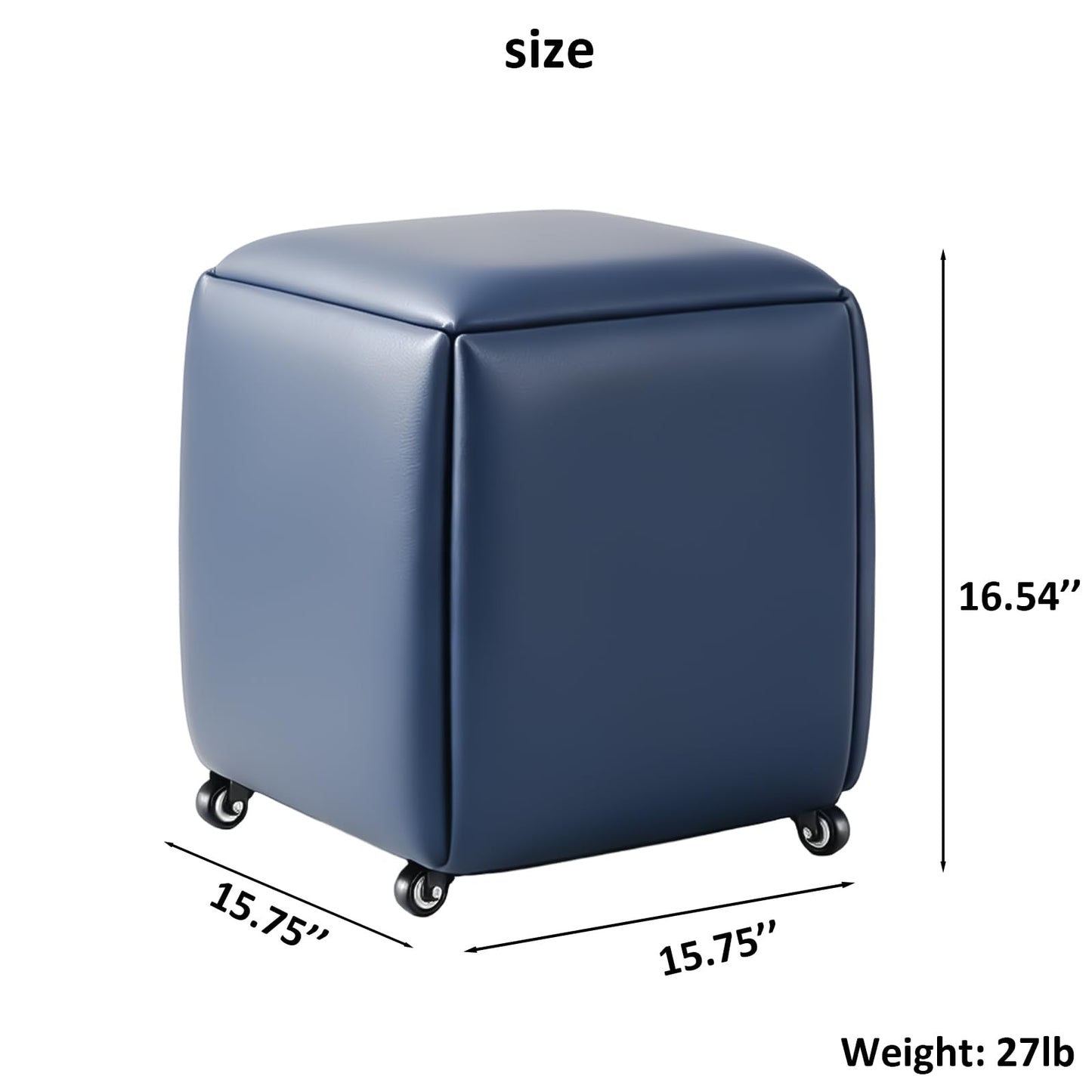 LUGSHIREE 5 in 1 Nesting Ottoman Cube Chair, Stackable Stools, Leather Square Ottoman Bench, Foot Stool with Wheels for Living Room,Dining Room 15.75x15.75x16.54 inches