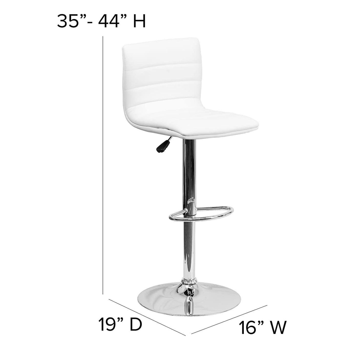 Flash Furniture Vincent 2 Pack Modern White Vinyl Adjustable Bar Stool with Back, Counter Height Swivel Stool with Chrome -Pedestal Base