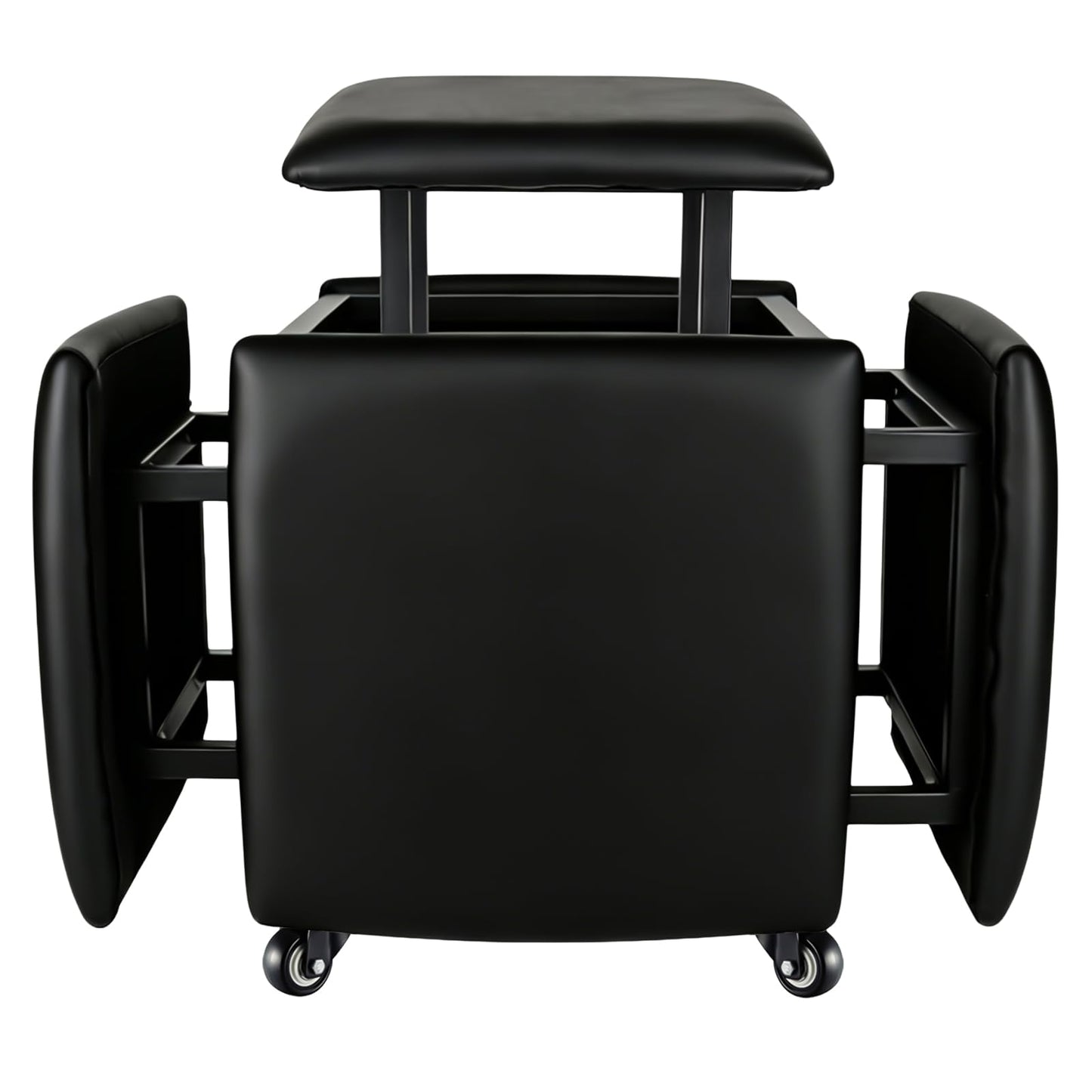 LUGSHIREE 5 in 1 Nesting Ottoman Cube Chair, Stackable Stools, Leather Square Ottoman Bench, Foot Stool with Wheels for Living Room,Dining Room 15.75x15.75x16.54 inches