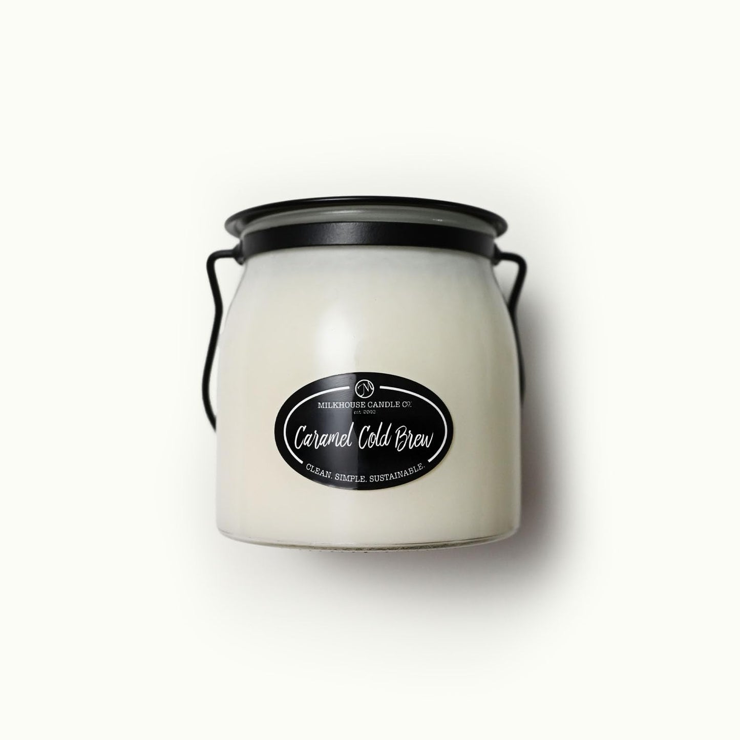 Milkhouse Candle Company Caramel Cold Brew Soy Candle - Cold Brew Coffee | Milk Chocolate | Caramel & Vanilla Scented - 16 oz Butter Jar with Lid, 65+ Hour Burn Time, Made in the USA