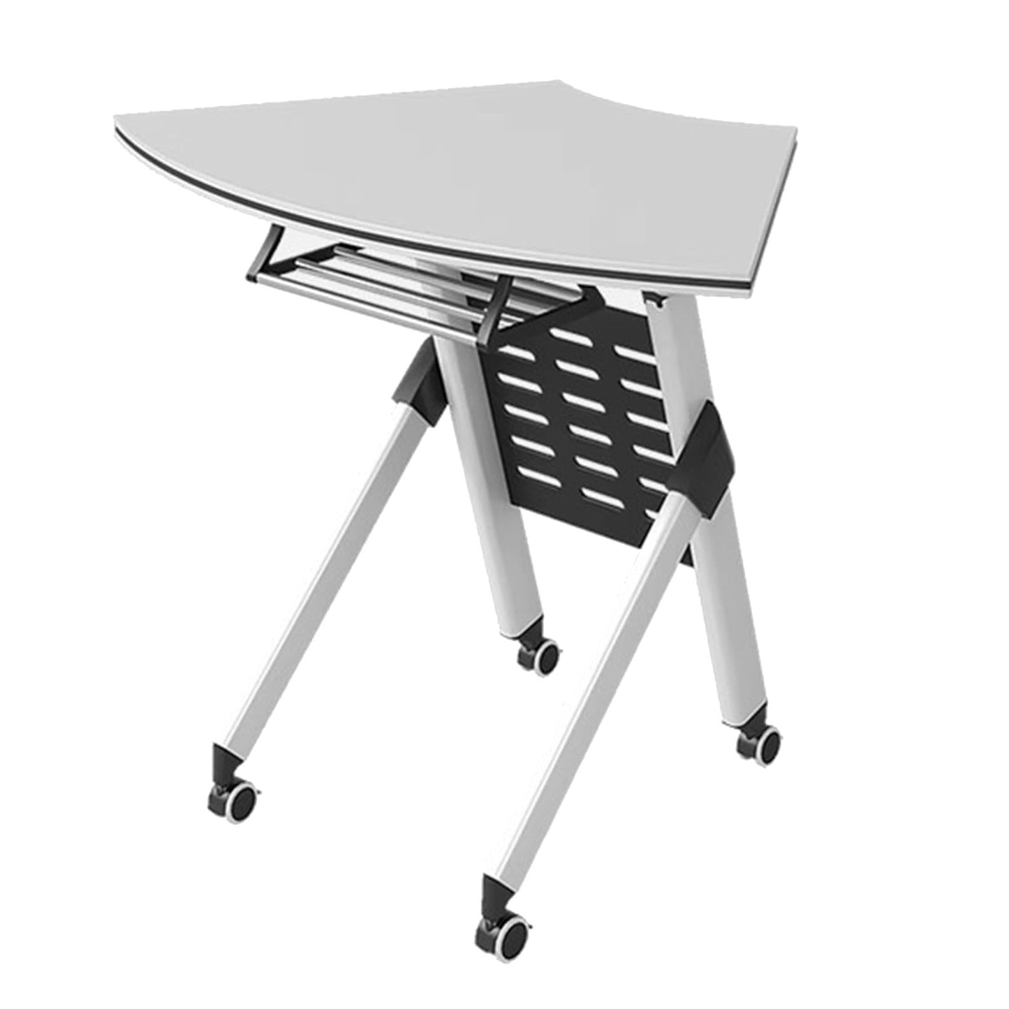 Conference Room Table, Foldable Curved Meeting Table with Storage Rack and Baffle, Business Training Table for Office Dining Room Reception Room