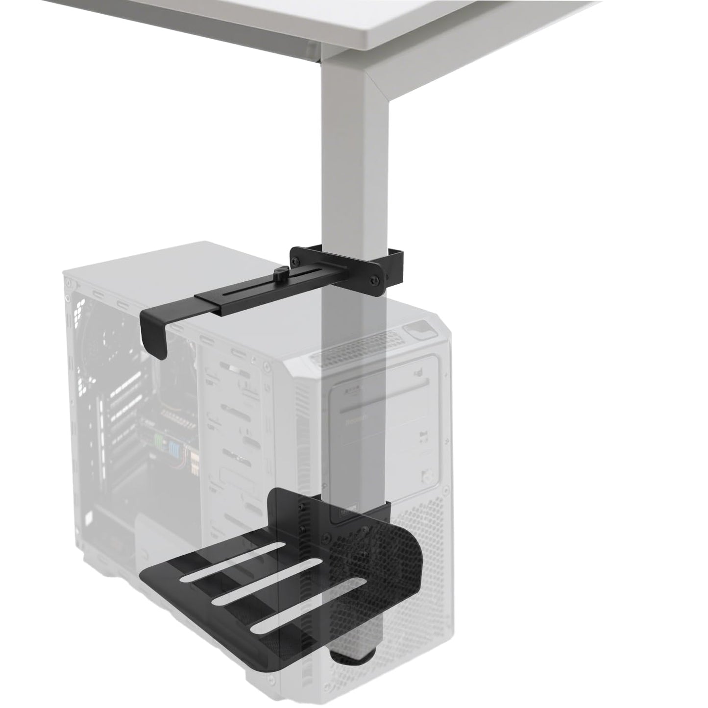 Under Desk PC Mount for Standing Desk, Heavy Duty Clamp-On Computer Tower Mount Adjustable Height & Width No Drilling CPU Holder