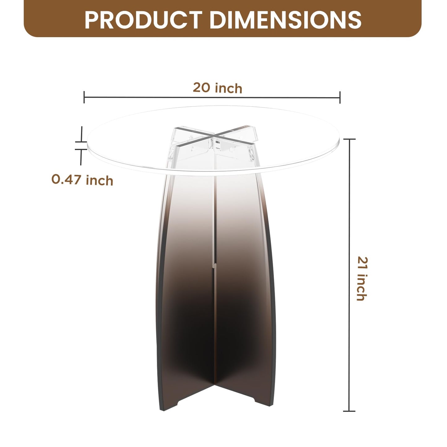 Dethan Amber Gradient Acrylic End Table, Modern Side Table for Living Room, Bedroom & Office, Luxury Lucite Accent Table Furniture, 20 x 20 x 21.1 in