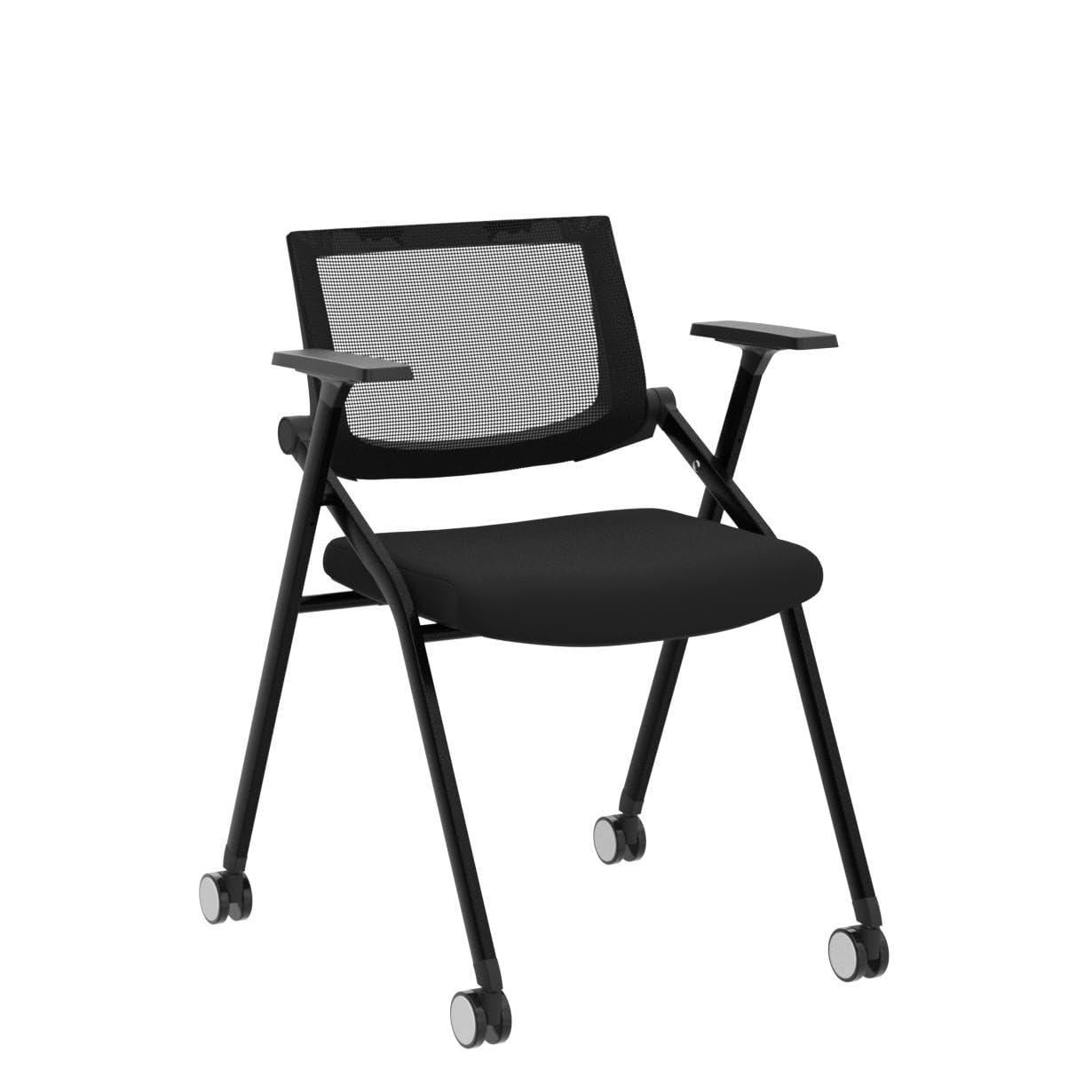 BROBRIYO 2 Pack Stackable Conference Room Chairs with Wheels and Paddle, Ergonomic Mesh Back and Arms for Meeting, Conference, Reception, Training Room & Home Office Desk Folding Chairs