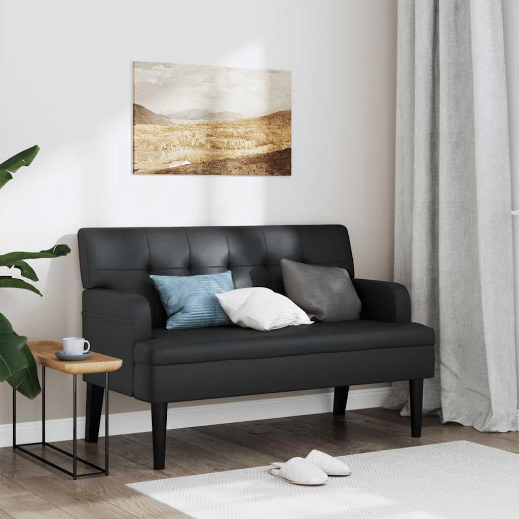 KHGPOTYU Faux Leather Bench with Backrest, 44.1x25.8x29.5 Inch Black Bench, Thickly Padded Seat and Armrests, Solid Rubber Wood Feet, Sturdy Plywood Frame for Home Office