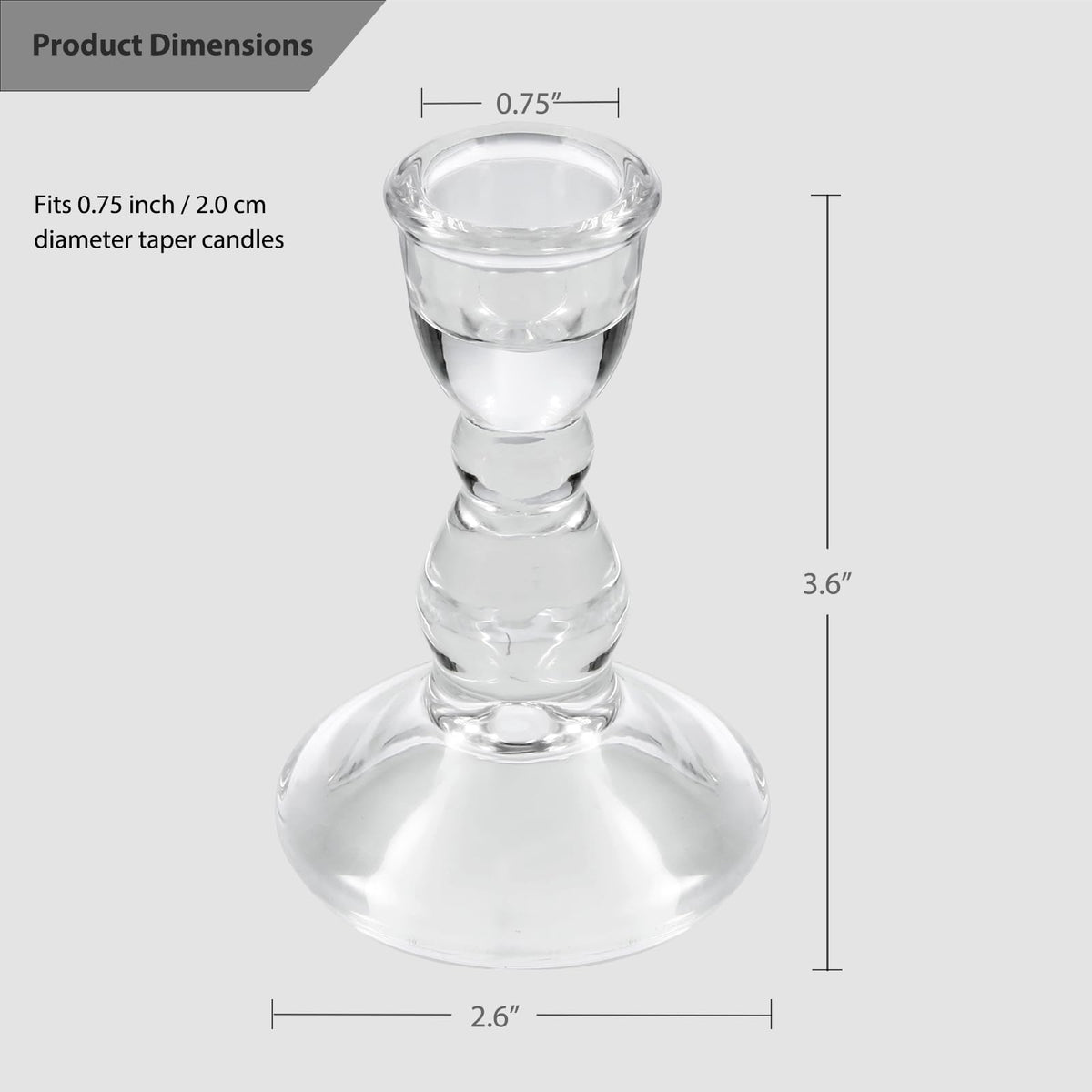 Glass Candle Holder for Taper Candles, Clear Decorative Candle Sticks Holders Set of 6 for Christmas Decor and Thanksgiving Wedding Dining Party Table Decorations (Exclude Candles)