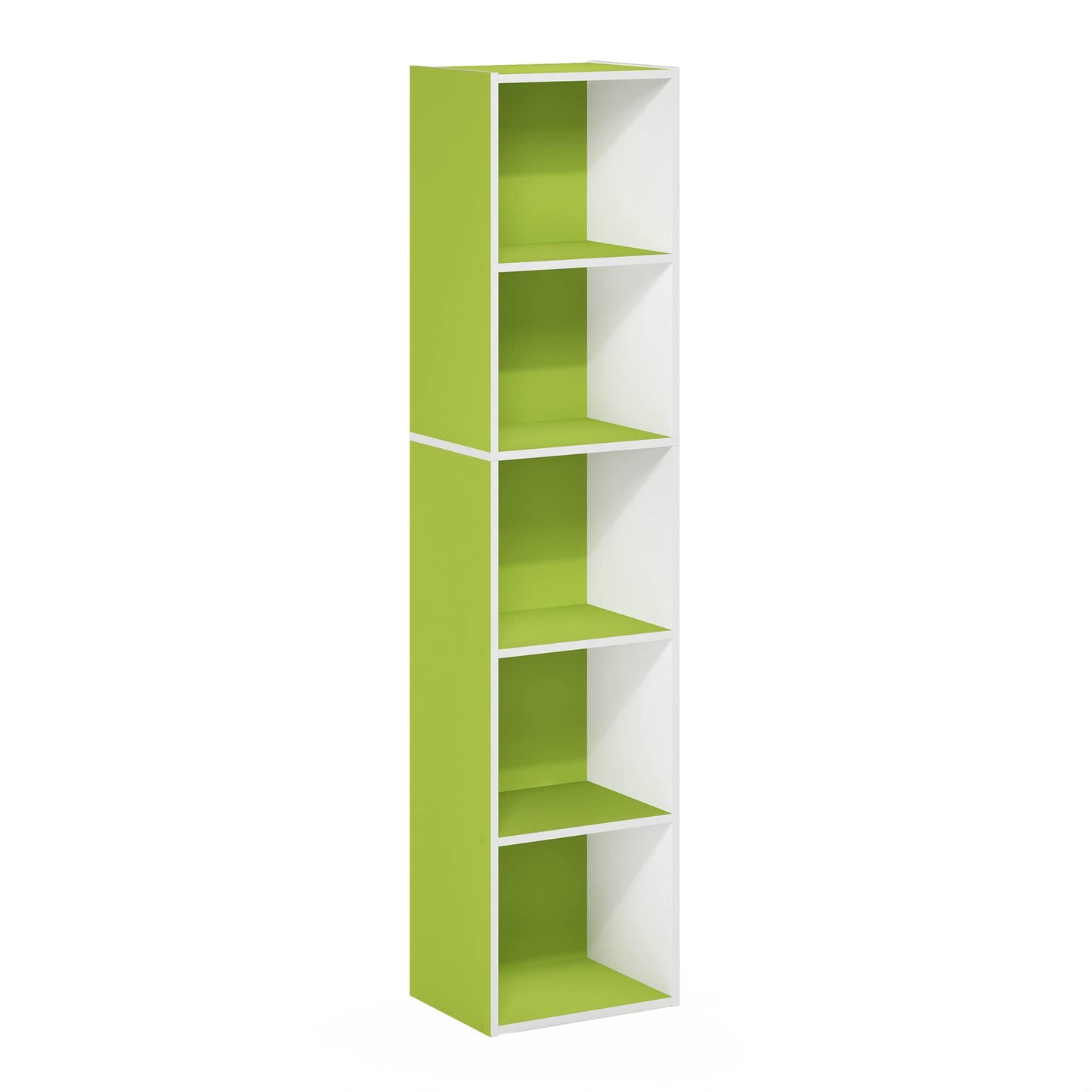Furinno PASIR Book Shelf, 5-Tier Modern Bookshelf, Open Shelves Bookcase 9 x 12 x 52, Easy Assembly, for Living Room, Bedroom, Home Office, Green/White