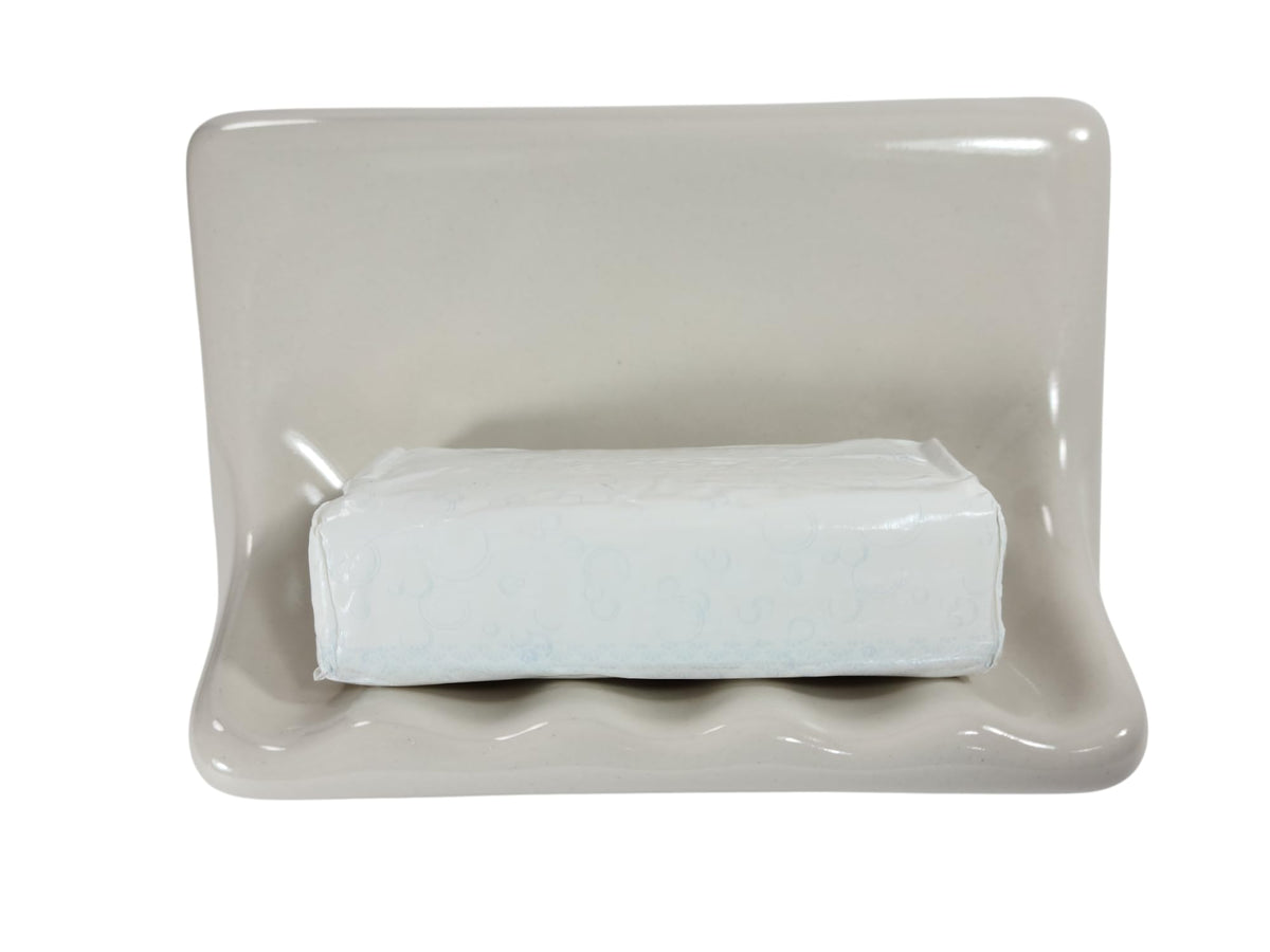 Beige Bone Almond Ceramic Soap Dish Shower Tray Tile in Installation Vintage Mid Century Modern Retro