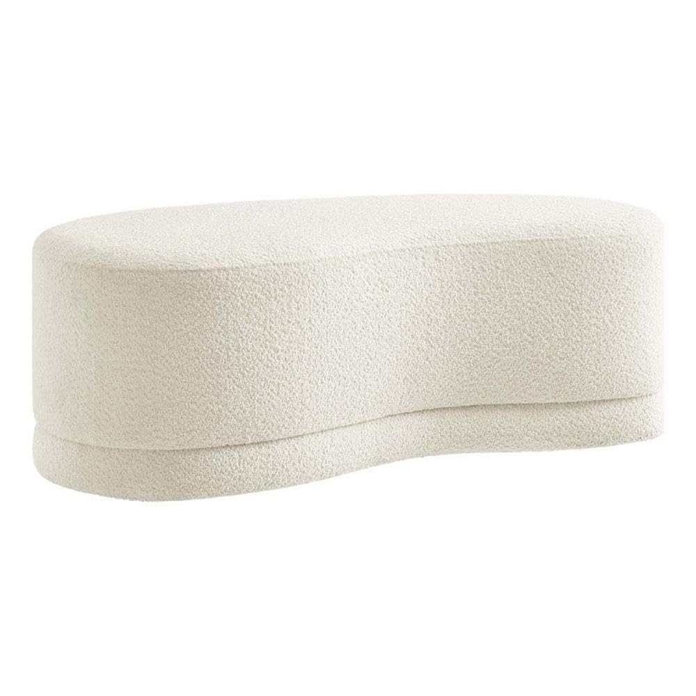 Modway Nimbus 48 Inch Curved Ottoman Bench in Cream - Soft Fabric Chenille Ottoman - Versatile Bedroom Bench - Bouclé Footstool - Upholstered Coffee Table - Bedroom and Living Room Furniture
