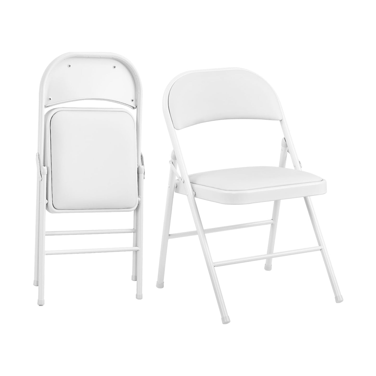 KAIHAOWIN 2-Pack Folding Chair Vinyl Padded and Metal Frame Heavy Duty Foldable Chair with Backrest & Padded Seats for Meetings Office Wedding Events-White