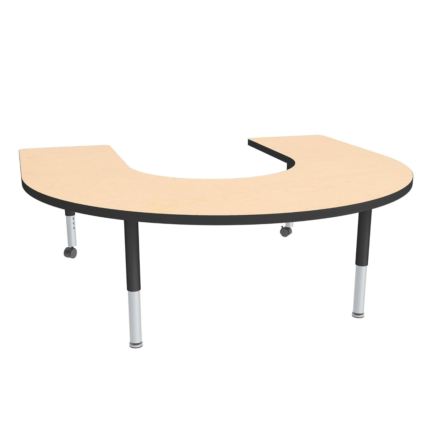 Sprogs Adjustable Height Mobile Classroom Activity Table for Preschools, Horseshoe Preschool Activity Table with Casters, 60"L x 66"W x 23"H, Maple/Black