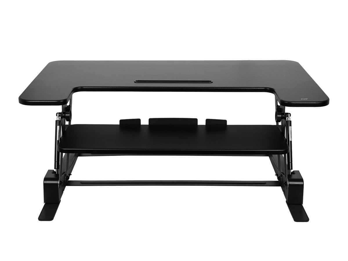 Monoprice Height‑Adjustable Gas Spring Dual Handle Sit‑Stand 36-inch Workstation Desk Converter with Keyboard Tray, High Strength Steel Frame, Waterproof Surface