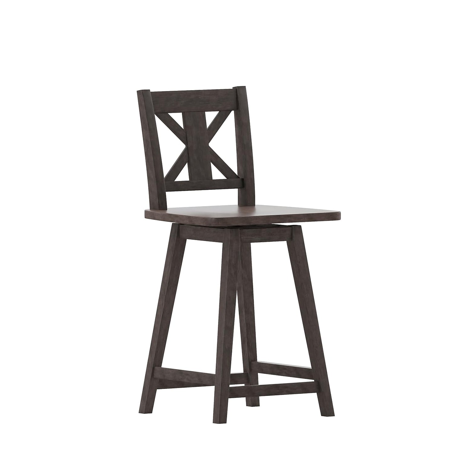 Flash Furniture Gwendolyn Commercial Grade Modern Farmhouse Barstool - Gray Wash Walnut Solid Wood Frame - Counter Height - 360° Swivel Seat - Integrated Footrest