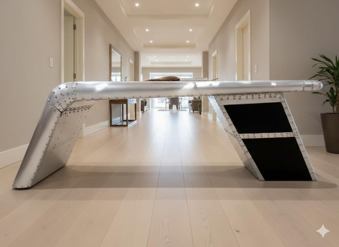 Aviator Coffee Table – Aluminum Home & Office Furniture (Two Drawers) 18" Modern Coffee Table Handcrafted Aluminum Finish