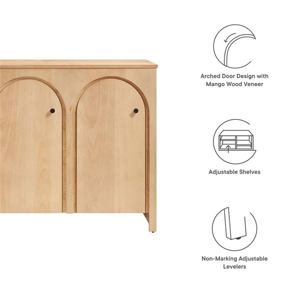 Modway Appia 53.4 Inch 3 Door Storage Cabinet in Oak Wood Veneer - Arched Door Accent Credenza - Modern Sideboard - Adjustable Shelf Buffet - Mid-Century Storage Furniture - Console TV Stand
