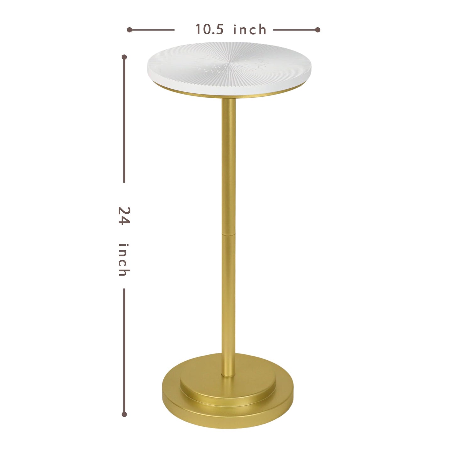 COVLON Drink Table, Carved Table Top Small Pdestal Martini SideTable for Living Room, Bedroom, Modern, Weighted Base, White and Gold