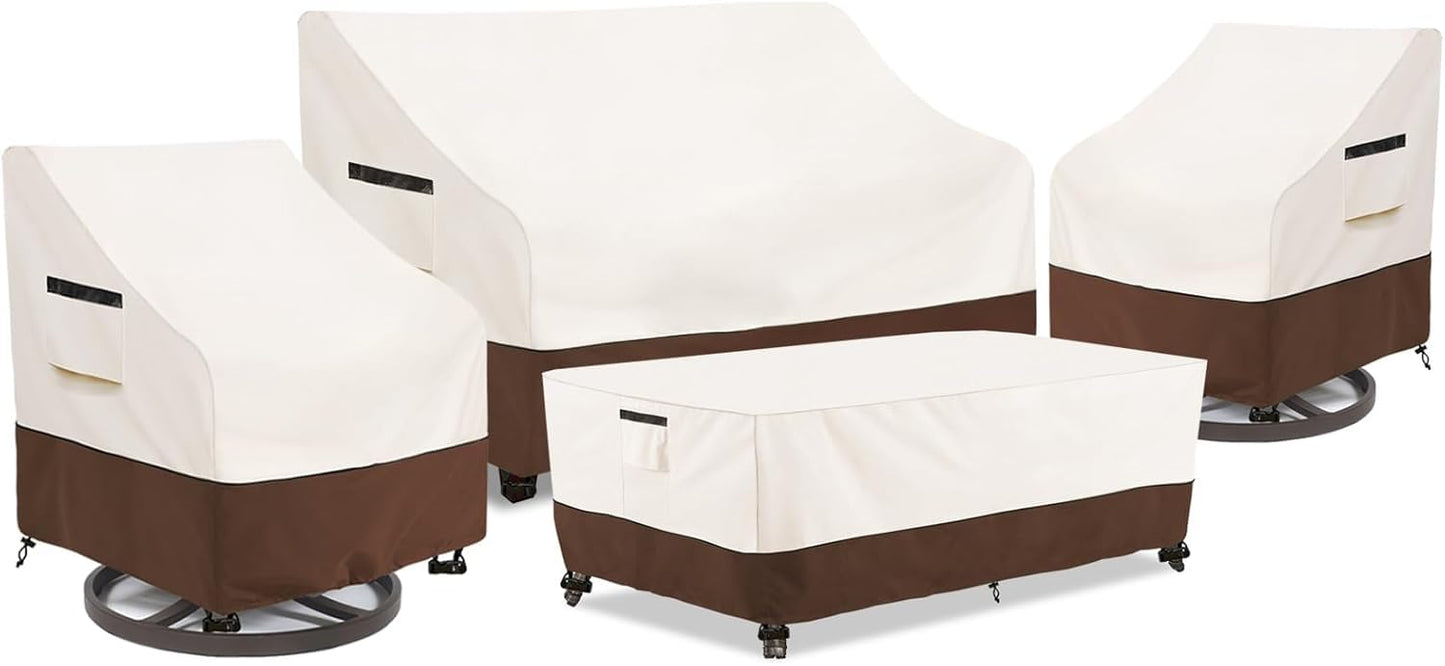 Exokugo Outdoor Furniture Covers Set,4-Piece 600D Heavy Duty Waterproof Patio Furniture Cover for Outdoor Swivel Rocker Chairs,Loveseat and Coffee Table,Beige & Brown