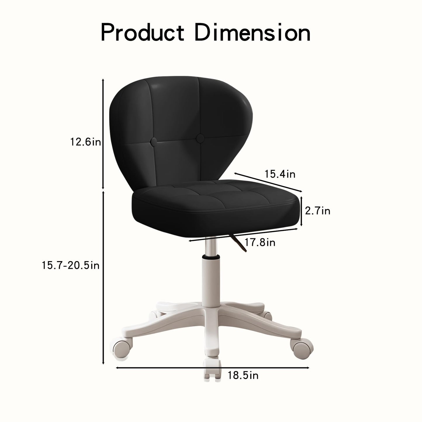 Timbertouch Small Office Chair with Lumbar Support, PU Leather Armless Swivel Desk Chair Adjustable Height, Compact Rolling Chair for Home Office, Bedroom, Study (Black)